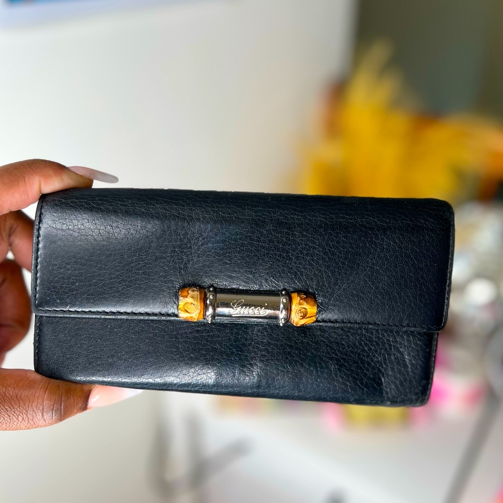 LIVE SHOW| GUCCI Vintage Bamboo Black Leather Flap Wallet 🔥